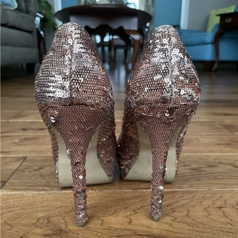 Steve Madden Bevv Rose Gold Sequin Platform Heels Size 8 - Picture 4 of 9